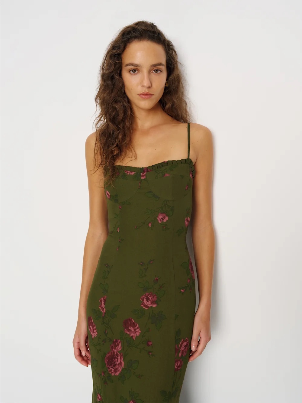 NWT Reformation Aiko Haiku Olive Green Floral Midi Dress with Pink Blooms size 0 - Picture 3 of 8
